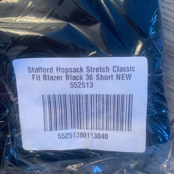 NWT STAFFORD HOPSACK STRETCH CLASSIC FIT BLAZER BLACK 36 SHORT - Picture 5 of 6